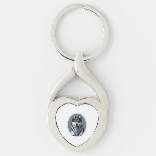 happy Alaskan Malamute Puppy Key Ring