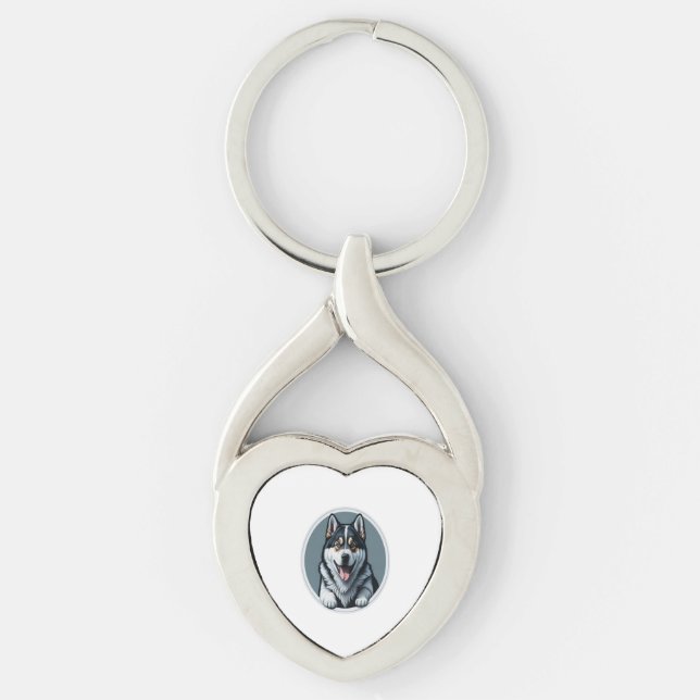happy Alaskan Malamute Puppy  Key Ring (Front)