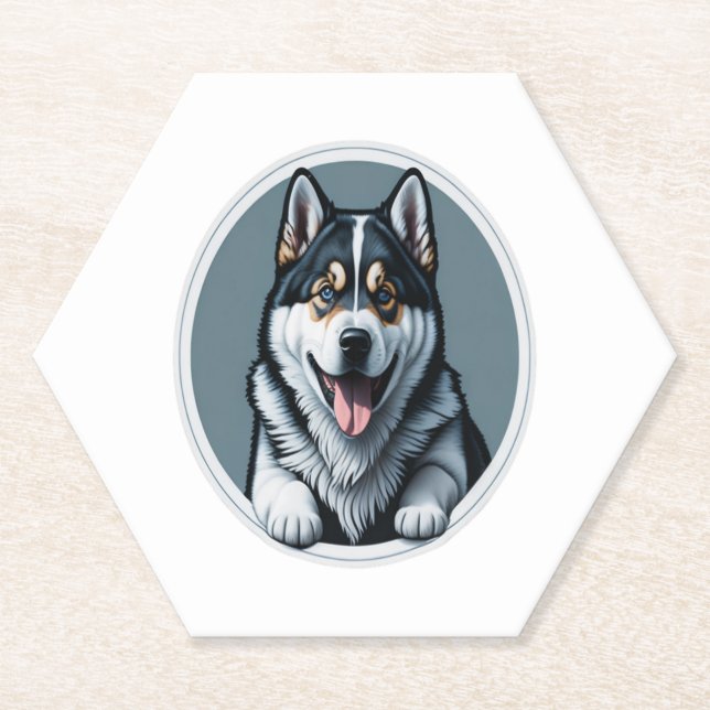 happy Alaskan Malamute Puppy  Paper Coaster (Front)