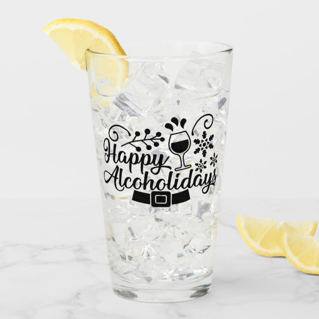 Happy Alcoholidays | Funny Christmas Drinking Fun Glass (Front Ice)
