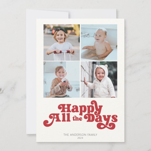 Happy All the Days Photo Red Holiday Card (Front)