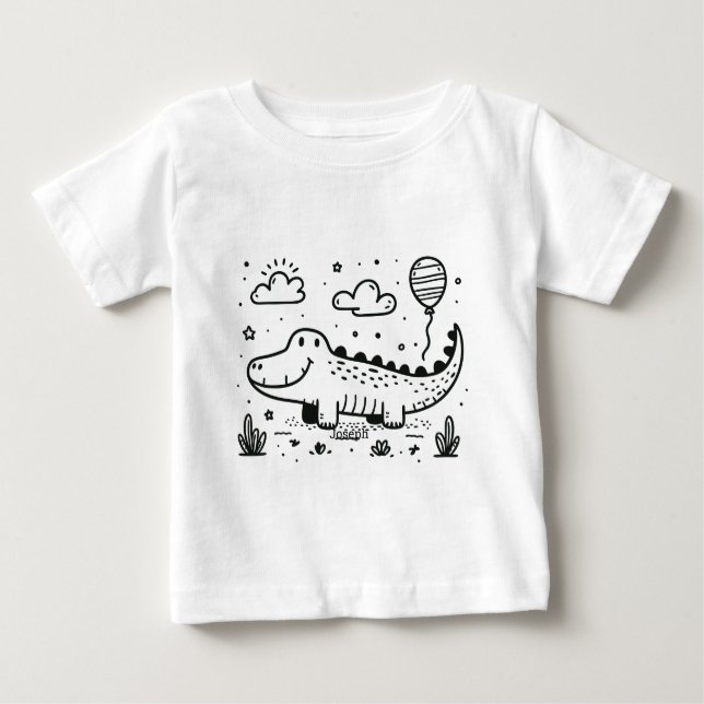 Happy Alligator with Balloon - Cute Nursery Art Baby T-Shirt (Front)