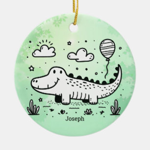 Happy Alligator with Balloon - Cute Nursery Art Ceramic Tree Decoration