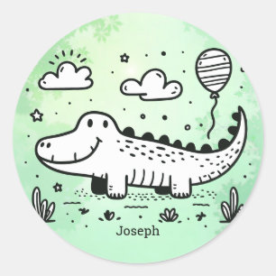 Happy Alligator with Balloon - Cute Nursery Art Classic Round Sticker