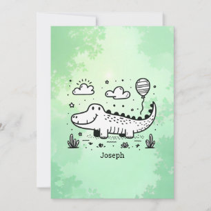 Happy Alligator with Balloon - Cute Nursery Art Invitation