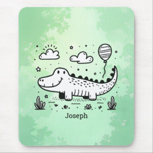 Happy Alligator with Balloon - Cute Nursery Art Mouse Pad