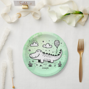 Happy Alligator with Balloon - Cute Nursery Art Paper Plate