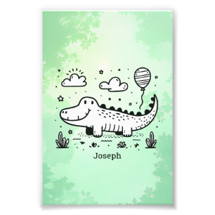 Happy Alligator with Balloon - Cute Nursery Art Photo Print