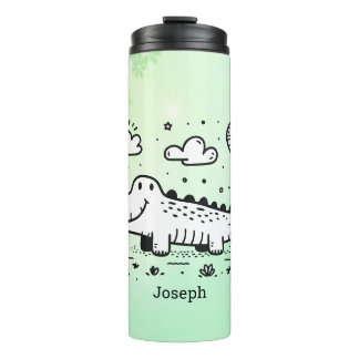 Happy Alligator with Balloon - Cute Nursery Art Thermal Tumbler