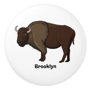 Happy American bison buffalo illustration Ceramic Knob