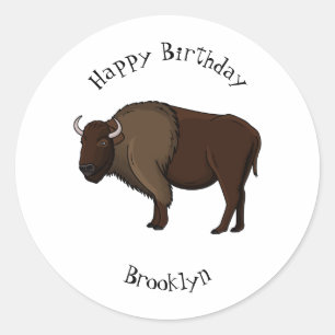Happy American bison buffalo illustration Classic Round Sticker