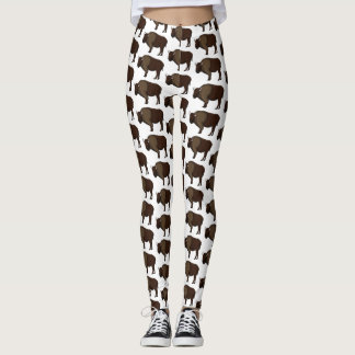 Happy American bison buffalo illustration Leggings