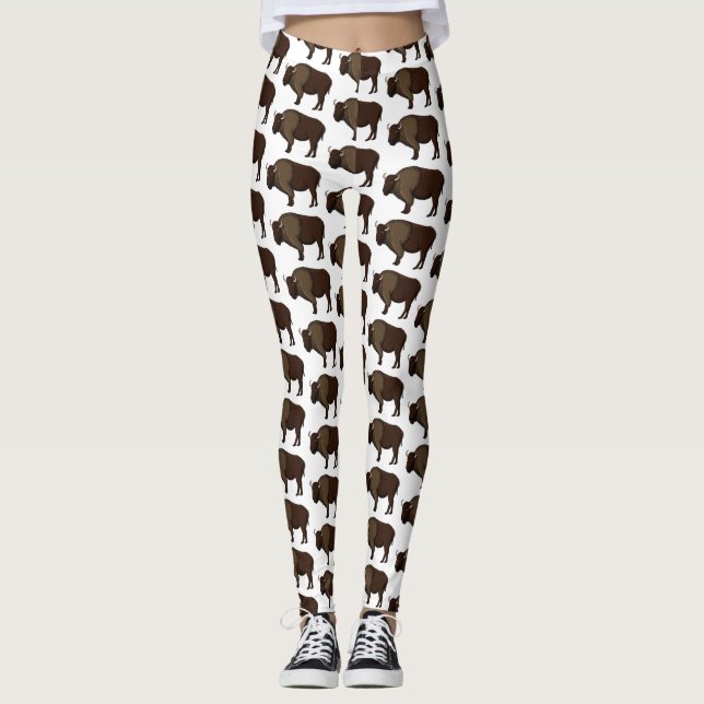 Happy American bison buffalo illustration Leggings (Front)
