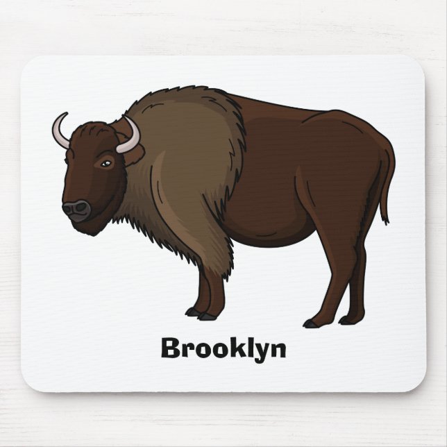 Happy American bison buffalo illustration Mouse Pad (Front)