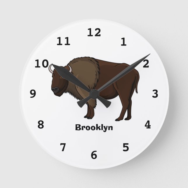 Happy American bison buffalo illustration Round Clock (Front)