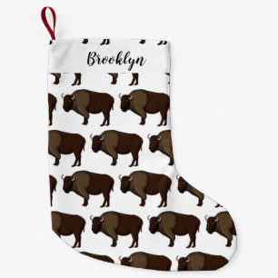 Happy American bison buffalo illustration Small Christmas Stocking
