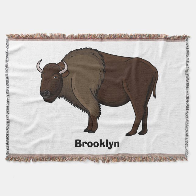 Happy American bison buffalo illustration Throw Blanket (Front)