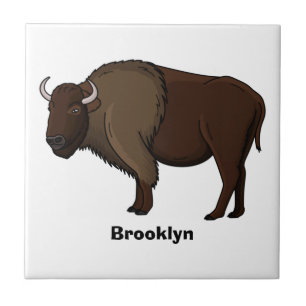Happy American bison buffalo illustration Tile