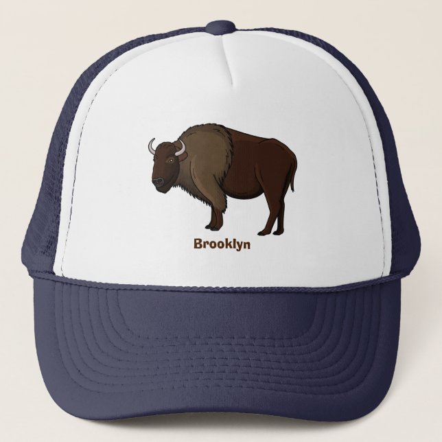 Happy American bison buffalo illustration Trucker Hat (Front)
