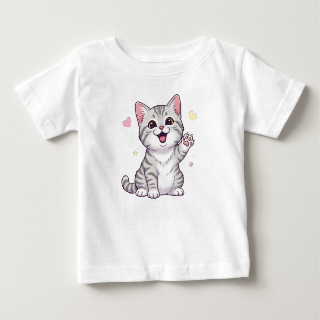 Happy American Shorthair Cat Illustration Baby T-Shirt (Front)