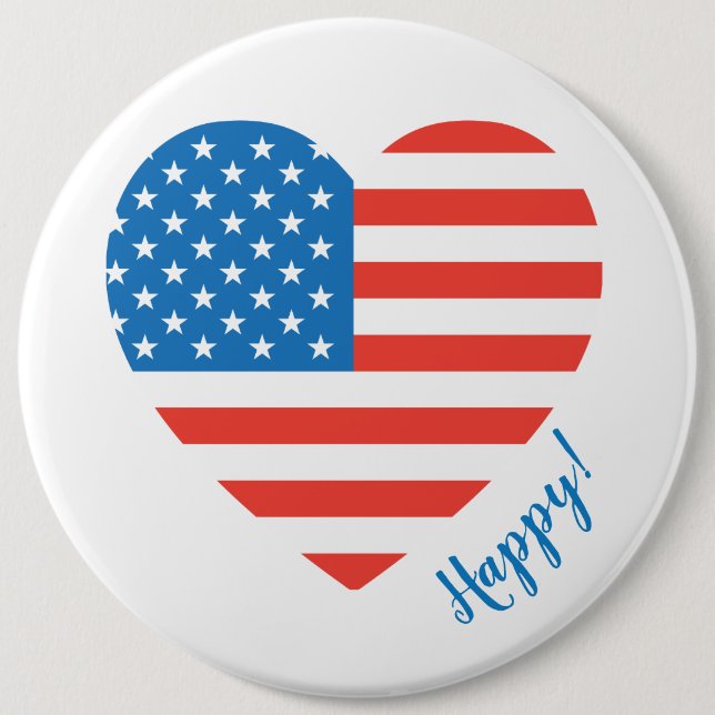 Happy American USA Flag Heart 4th July Personalize 6 Cm Round Badge (Front)