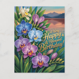 Happy and Blessed Birthday Orchid Greeting Holiday Postcard