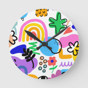 Happy and colorful abstract designs round clock