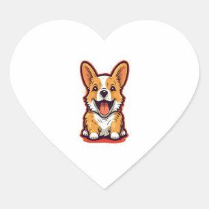 Happy and Cute Corgi - Adorable Design for Dog Lov Heart Sticker