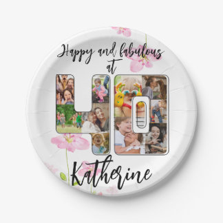 Happy and Fabulous 40th Birthday Multi Photo Paper Plate