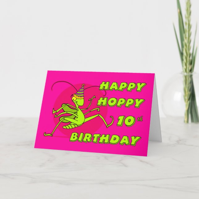 Happy and Hoppy 10th Birthday with Grasshopper Card (Front)