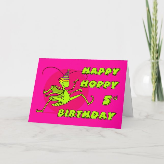 Happy and Hoppy Fifth Birthday with Grasshopper Card (Front)