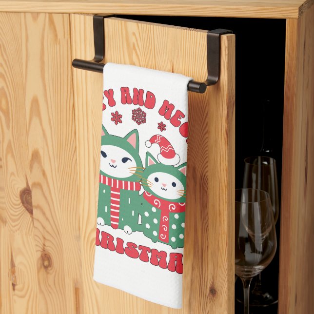 Happy and Meowy Christmas Cats Tea Towel (Thirds Fold)