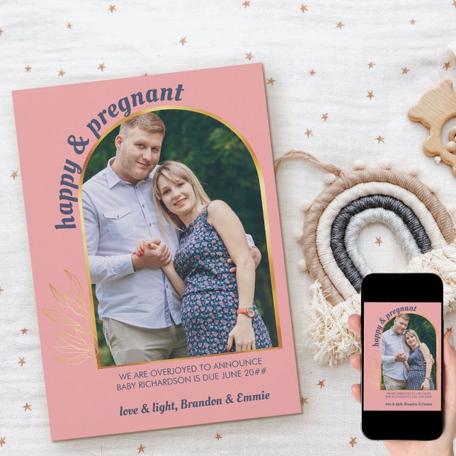 Happy and Pregnant Photo Gold Arch Pregnancy Announcement (Creator Uploaded)