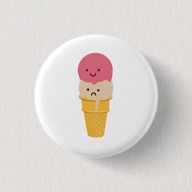 Happy and Sad Ice Cream Cone 3 Cm Round Badge (Front)