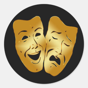 HAPPY AND SAD THEATER MASKS CLASSIC ROUND STICKER
