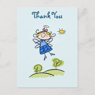 Happy Angel Fairy Jumping and Dancing Thank You Postcard
