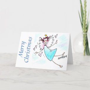 Happy Angel Smiling Blue Gowned with Hearts Holiday Card
