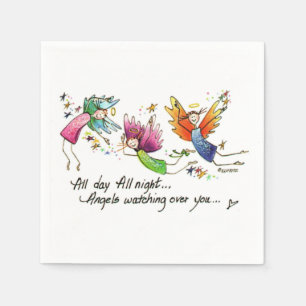 Happy Angels Flying Modern Watercolor Sketch Napkin