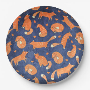 Happy animal fox pattern paper plate