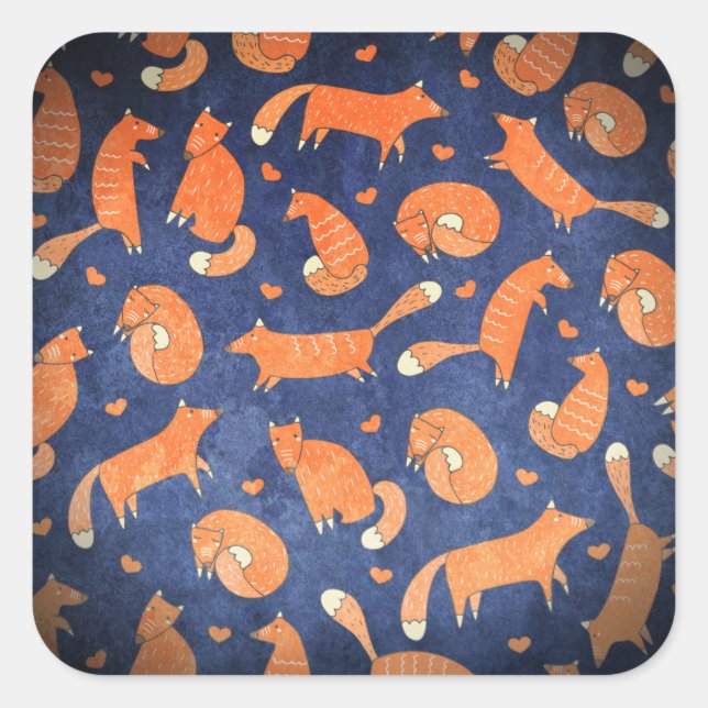 Happy animal fox pattern square sticker (Front)
