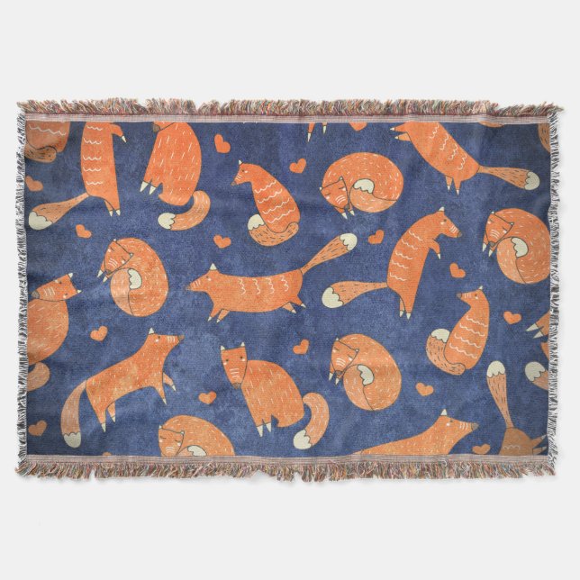 Happy animal fox pattern throw blanket (Front)