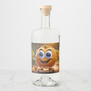 Happy Animated 3d Orange, Liquor Bottle Label