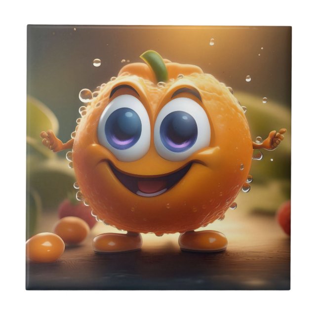Happy Animated 3d Orange, Tile (Front)