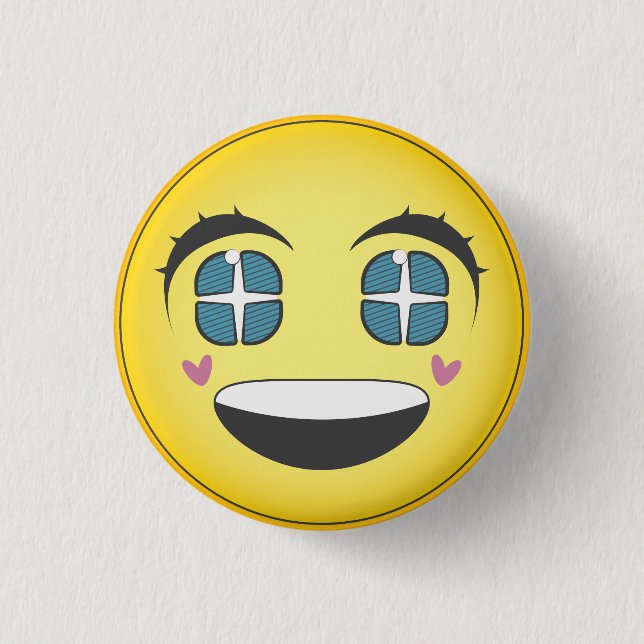 Happy anime face 3 cm round badge (Front)