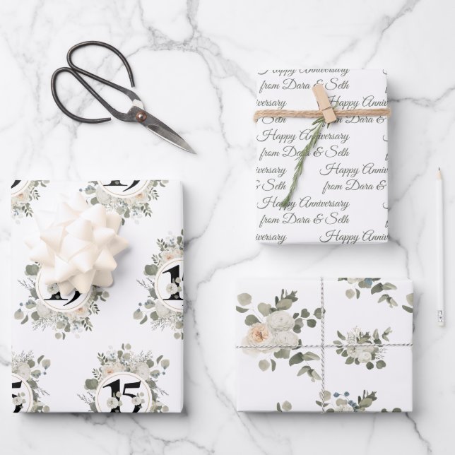 Happy Anniversary 15th year Custom  Wrapping Paper Sheet (Front)