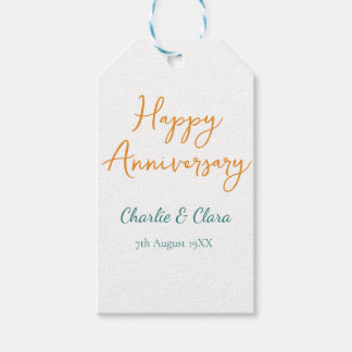 Happy anniversary add name orange bold green simp Gift Tags