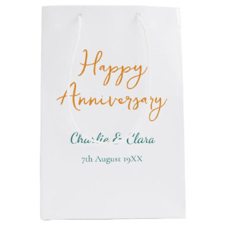 Happy anniversary add name orange bold green simp Medium Gift Bag