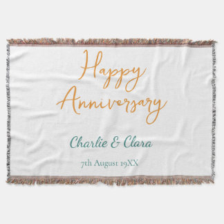Happy anniversary add name orange bold green simp Throw Blanket