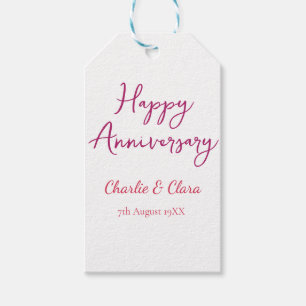 Happy anniversary add name pink bold name date si Gift Tags