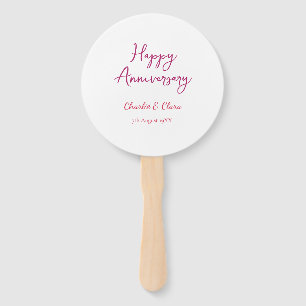 Happy anniversary add name pink bold name date si Hand Fan
